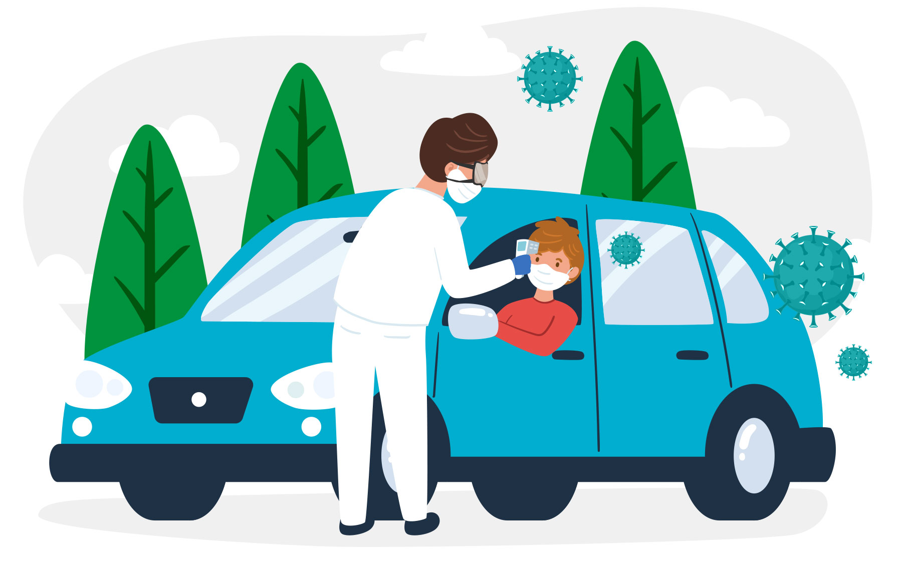 A person measuring car driver's temprature